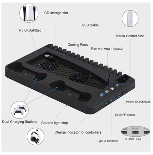 YLW P58 P5 حامل PS5 التبريد مع RGB