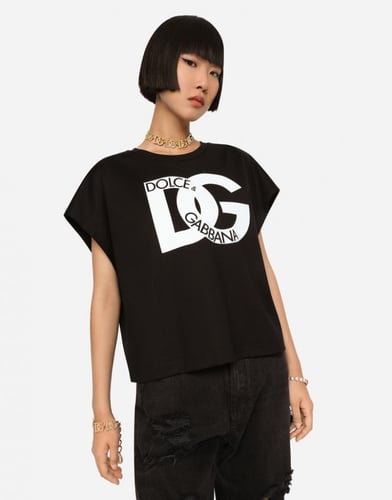 تي شيرت دولتشي اند غابانا Jersey T-shirt with DG p...