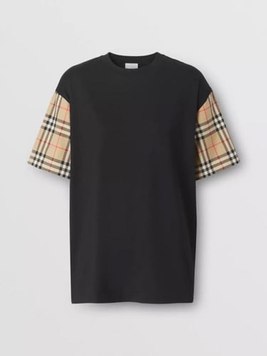 تي شيرت بربري نسائي Vintage Check Sleeve Cotton