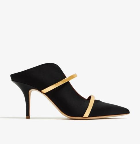 Black short Malon sole heel with a golden strap