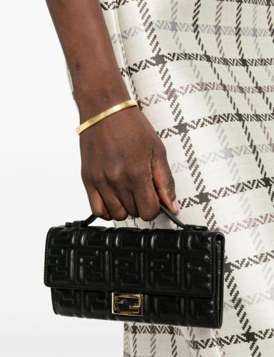 Fendi black mini bag with handle and gold chain and box