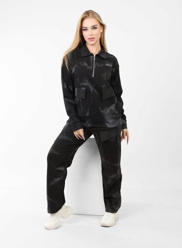 طقم شتوي أسود بولو - نسائي