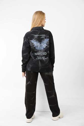 طقم شتوي أسود بولو - نسائي