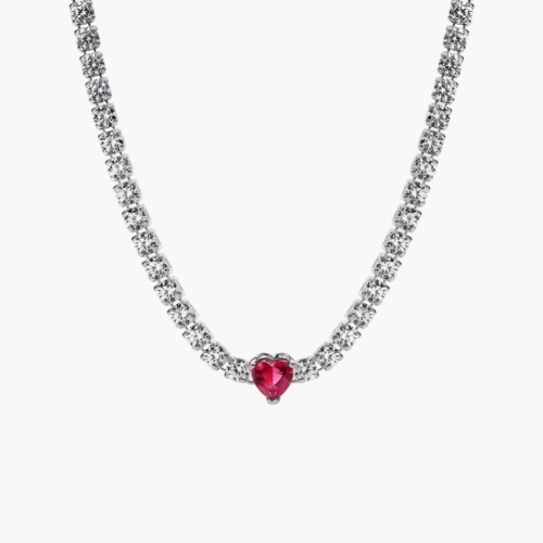 سلسال فضة قلب أحمر