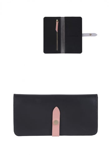 محفظة طويلة مزدوجة بسيطة -أسود