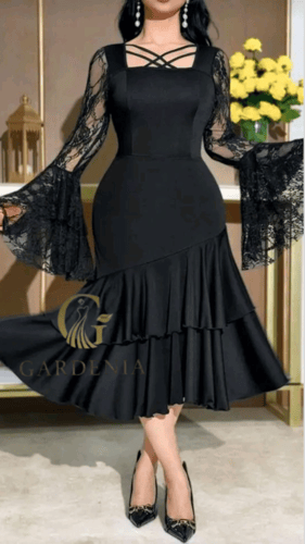 فستان ناعم باكمام كشكشه