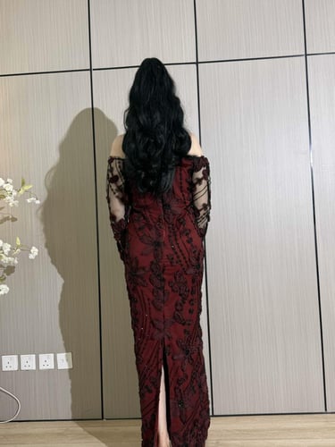 فستان سهره عودي اكمام منفصله