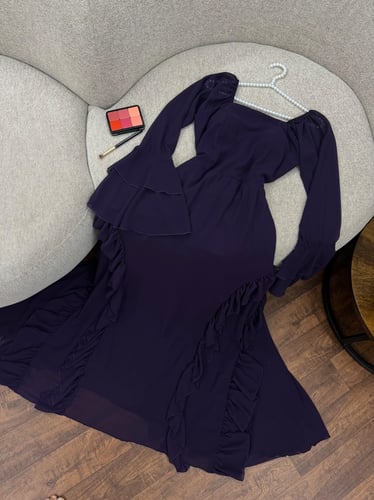 فستان كحلي ناعم كشكشة