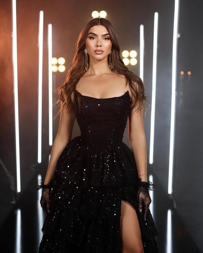 فستان فاخر مزين بالؤلؤ والترتر