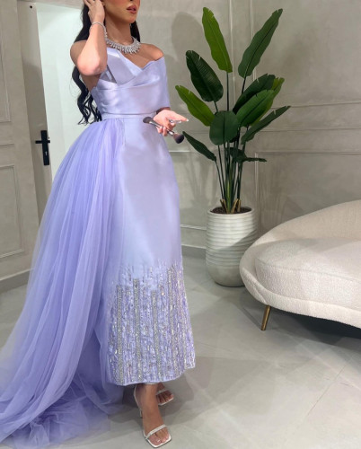 فستان سهرة تطريز يدوي مكشوف الاكتاف