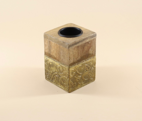 مبخره خشب مربع ملبس نحاس مقاس 10 سم ذهبي