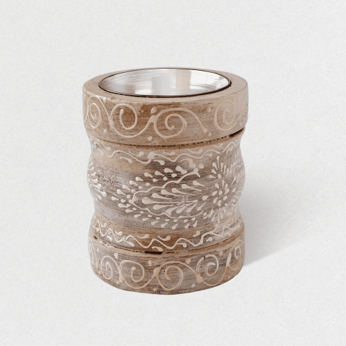 مبخرة خشبية بنقش أبيض