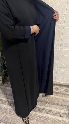 عبايه دبل فيس كحلي واسود قماش لينن+طرحه