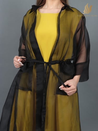 فستان اصفر بأورجانزا فرنسية فاخرة