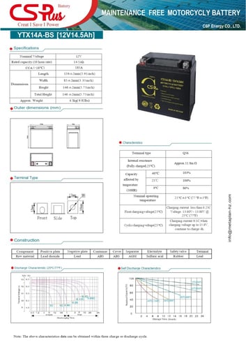 بطارية دباب 14.5 امبير 12 فولت YTX14A-BS فيتنامي ق...