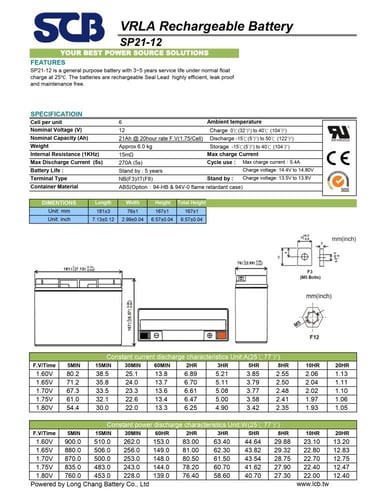 بطارية فيتنامي 21 امبير 12 فولت قابلة لإعادة الشحن