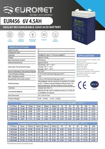 بطارية 4.5 امبير 6 فولت تايواني قابلة لإعادة الشحن