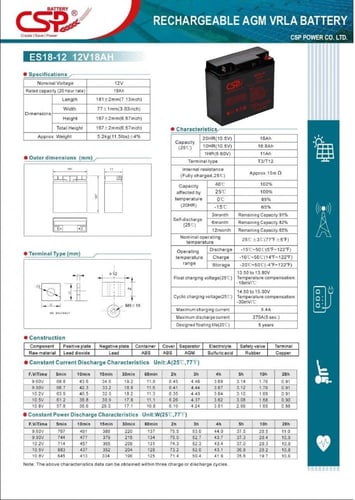 بطارية فيتنامي 18 امبير 12 فولت قابلة لإعادة الشحن