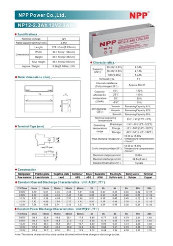 بطارية فيتنامي 2.3 امبير 12 فولت قابلة لاعادة الشح...