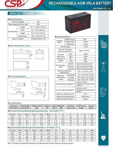بطارية 9 امبير 12 فولط فيتنامي قابلة لإعادة الشحن...