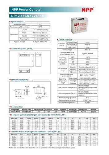 بطارية فيتنامي 18 امبير 12 فولت قابلة لإعادة الشحن