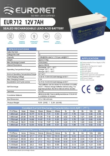 بطارية 7 امبير 12 فولت تايواني قابلة لإعادة الشحن