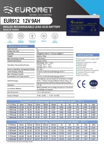 بطارية تايواني 9 امبير 12 فولت قابلة لإعادة الشحن