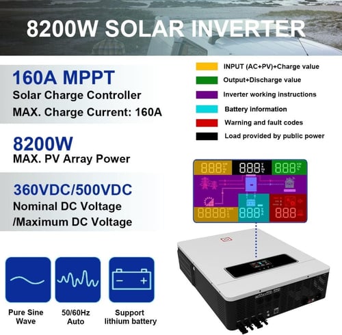 محول كهرباء 8200 وات 160 امبير MPPT شاحن 48 فولت ه...