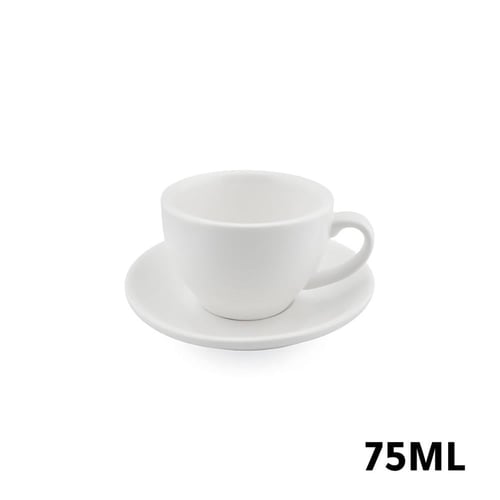 كوب اسبريسو سيراميك مع صحن لون ابيض