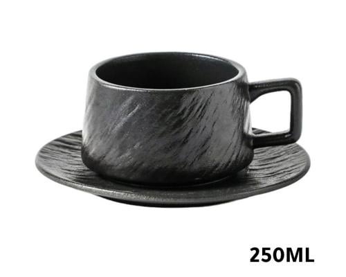 كوب قهوة سيراميك مع صحن 250مل اسود