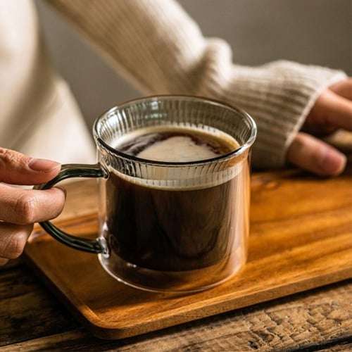 كوب قهوة زجاجي بجدار مزدوج داخلي رمادي 270 مل