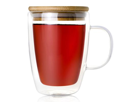 كوب قهوة بجدار مزدوج مع غطاء سعة 370 مل