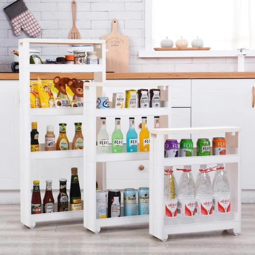 رفوف للتنظيم بعجلات من البلاستك مع رف خشبي