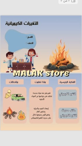 مطوية علوم الصف الثالث الابتدائي ( التغيرات الكيما...