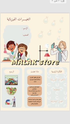 مطوية علوم الصف الثالث الابتدائي ( التغيرات الفيزي...