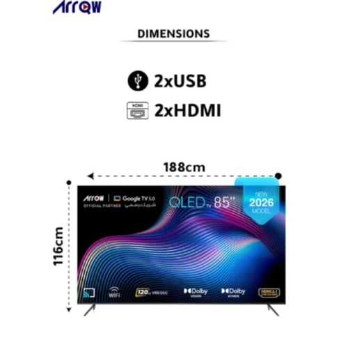 شاشة ARRQW ‎85‎ بوصة QLED بدقة ‎4K‎، نظام Google T...