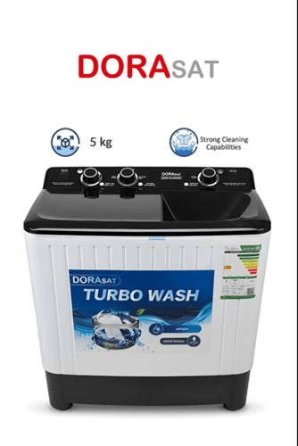 غسالة ملابس حوضين دورا سات- 5 كجم - أبيض - DS5TWM