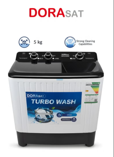 غسالة ملابس حوضين دورا سات- 5 كجم - أبيض - DS5TWM
