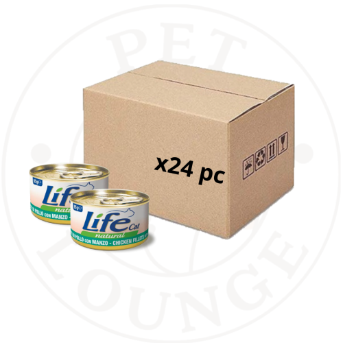 24-طعام رطب معلب للقطط دجاج ولحم بقر - 85g LifeCat