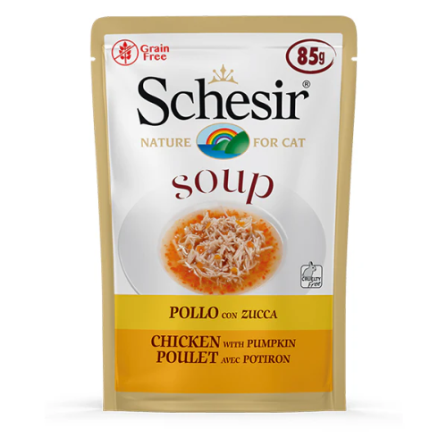 طعام رطب ظرف للقطط شوربة دجاج وقرع - 85g Schesir