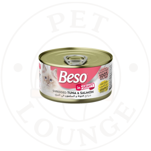 طعام رطب معلب للقطط تونة وسلمون بالمرق - 85g Beso