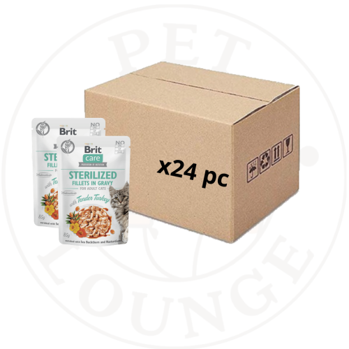 24-طعام رطب ظرف للقطط المعقمة ديك رومي - 85g Brit