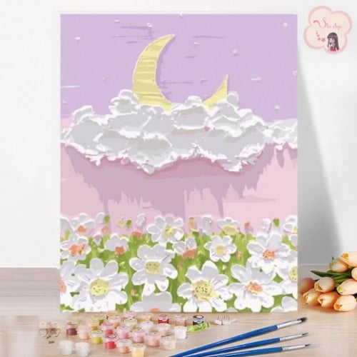 لوحة تلوين بالأرقام بتصميم قمر الزهور