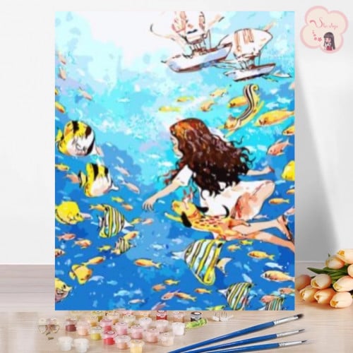 لوحة تلوين بالأرقام بتصميم فتاة البحر
