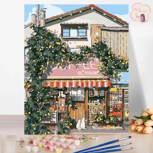 لوحة تلوين بالارقام بتصميم مقهى القريه