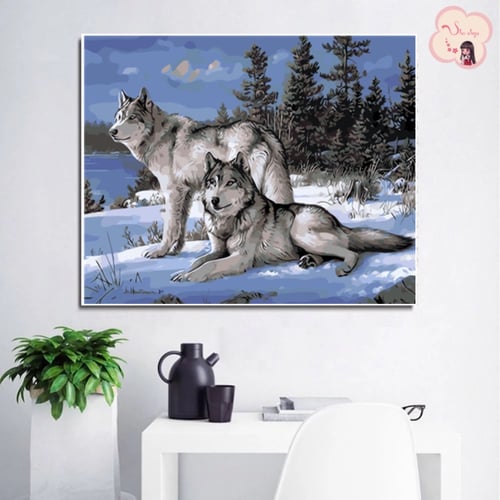 لوحة تلوين بالأرقام بتصميم ذئاب الثلج