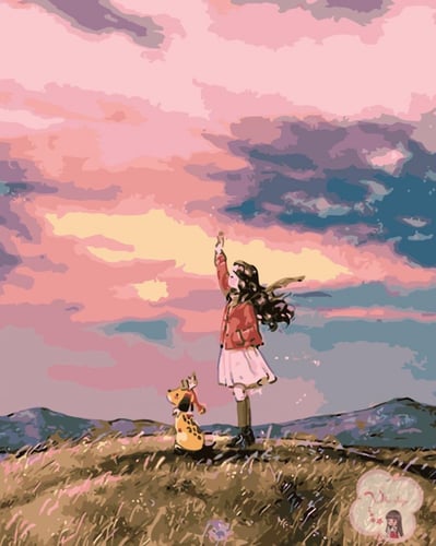 لوحة تلوين بالأرقام بتصميم فتاة الغروب