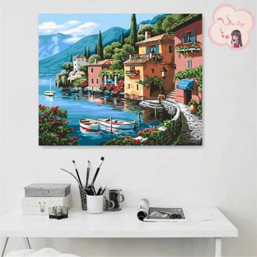 لوحة تلوين بالأرقام بتصميم قرية النهر