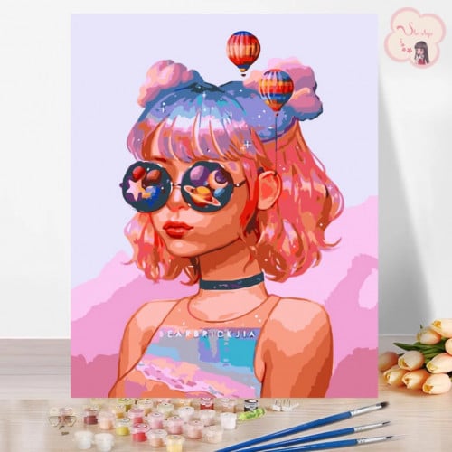 لوحة تلوين بالأرقام بتصميم فتاة المِنطاد