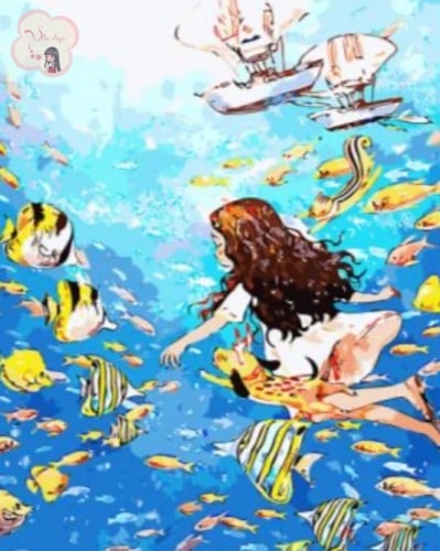 لوحة تلوين بالأرقام بتصميم فتاة البحر